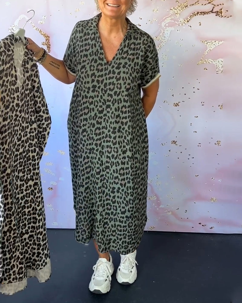 Trendig Gemustertes Damen Sommerkleid mit V-Ausschnitt