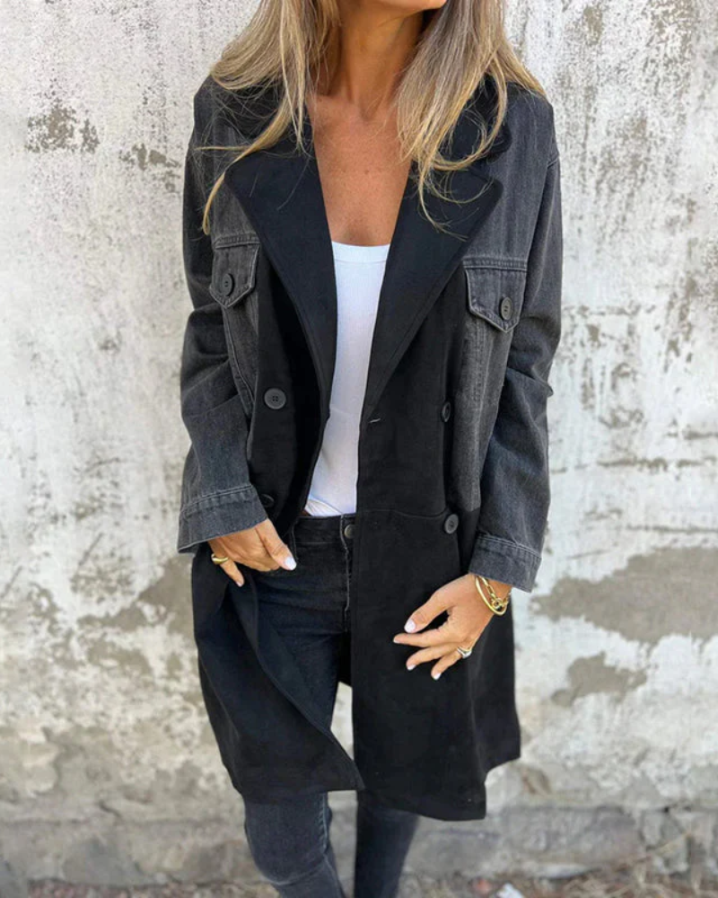 Modischer Damen Jeans- und Wildledermantel