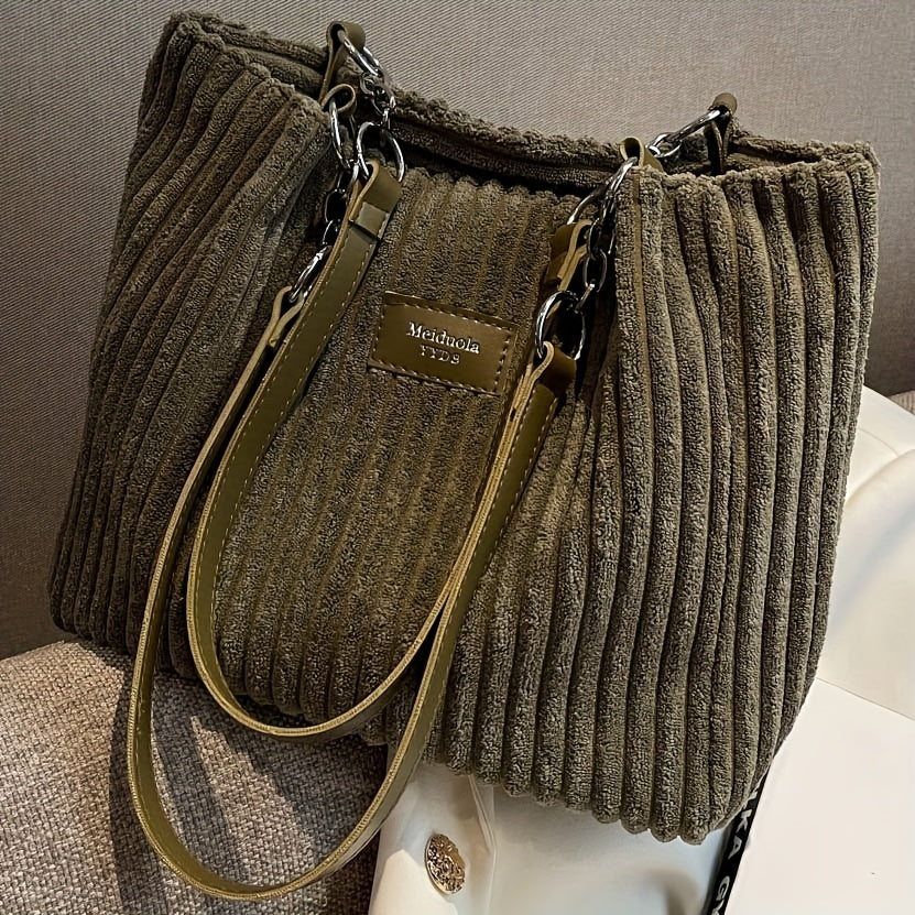 Stylische Damen Schultertasche im Cord-Look