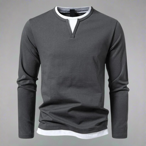 Lässiges Bequemes Herren Langarmshirt mit V-Ausschnitt