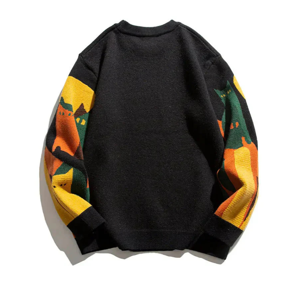 Katho Bequemer Damen Strickpullover mit Katzenmotiv
