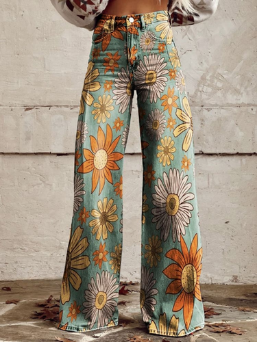 Vintage Floral Damen Schlaghose