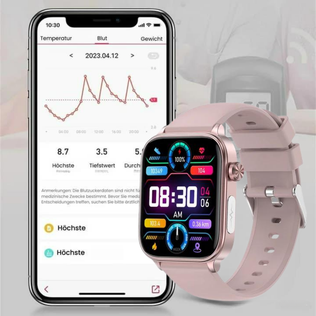 Gluco Smartwatch Damen mit Blutzucker-Monitoring &amp; SOS-Funktion