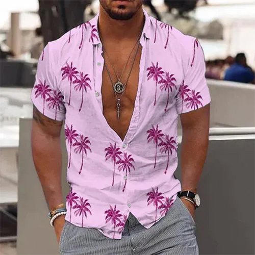Lässiges Sommerliches Herren Kurzarmhemd mit Palmenprint