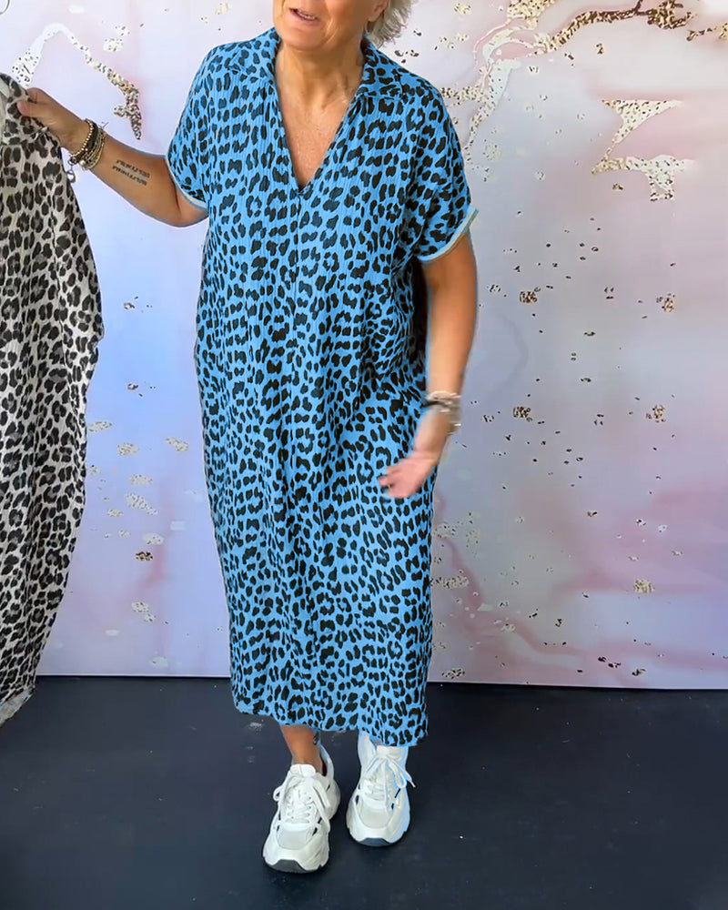 Trendig Gemustertes Damen Sommerkleid mit V-Ausschnitt
