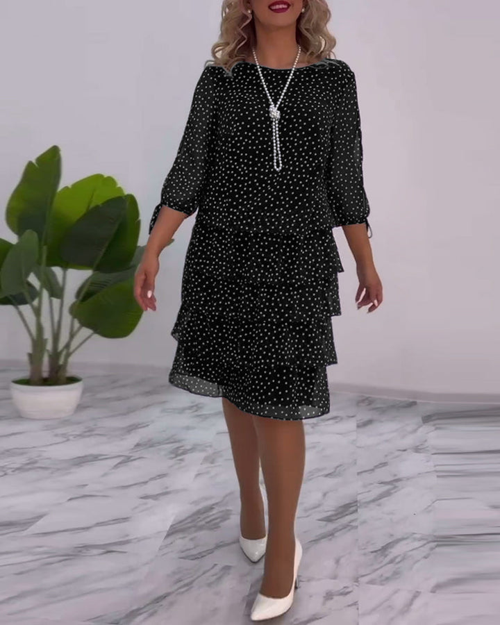Elegant gepunktetes Damen Lagenlook-Kleid