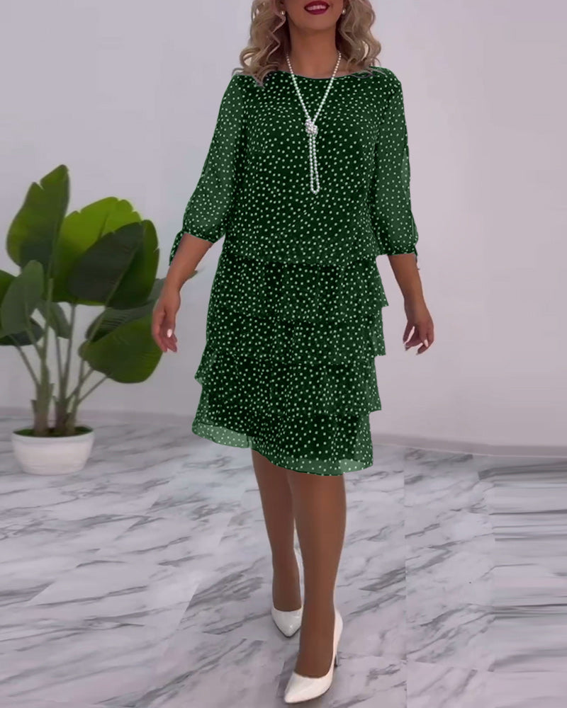 Elegant gepunktetes Damen Lagenlook-Kleid