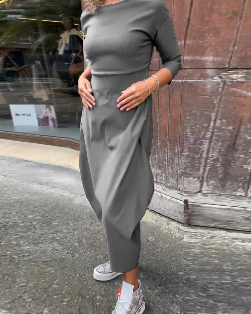 Elegantes Damen Langarmkleid mit Taschen
