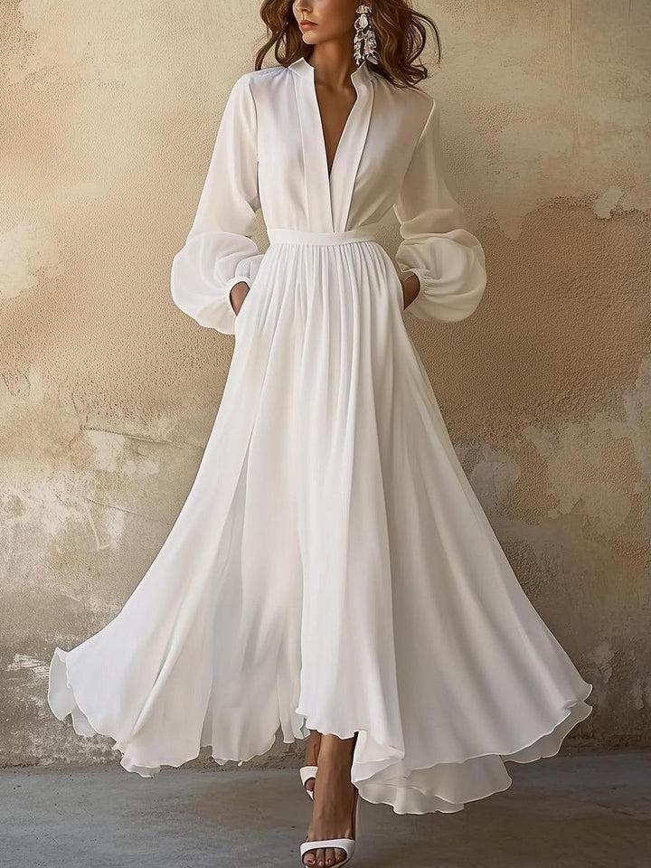 Vintage Damen Maxi-Kleid mit V-Ausschnitt