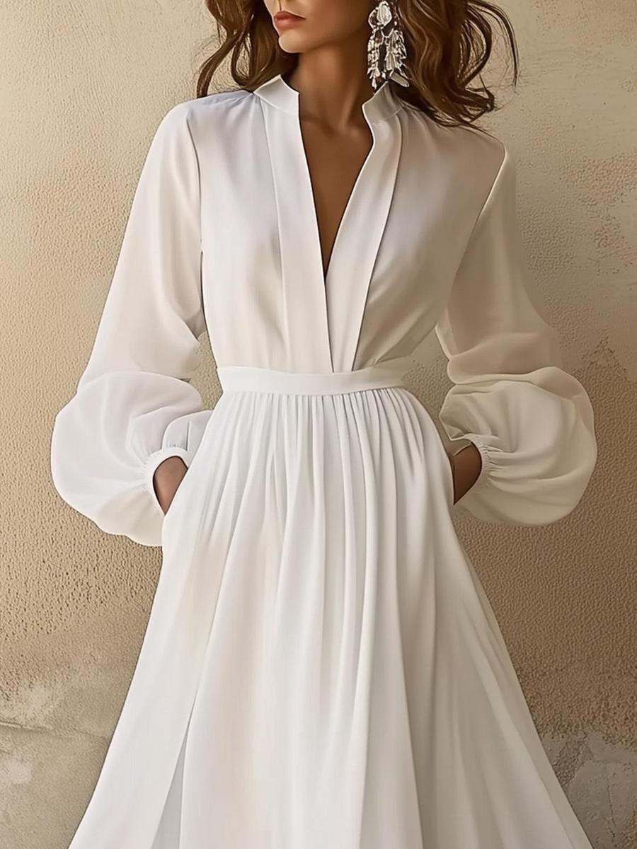 Vintage Damen Maxi-Kleid mit V-Ausschnitt