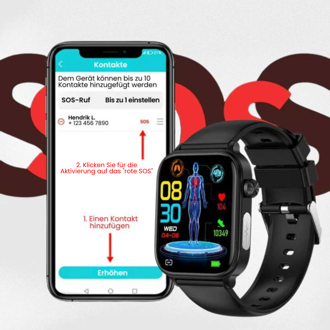 Gluco Smartwatch Damen mit Blutzucker-Monitoring &amp; SOS-Funktion