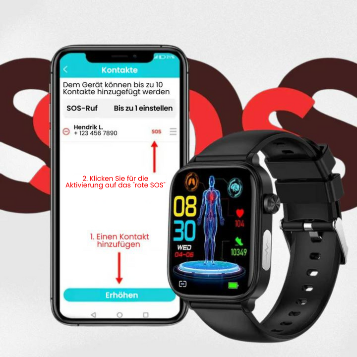 Gluco Smartwatch Damen mit Blutzucker-Monitoring &amp; SOS-Funktion