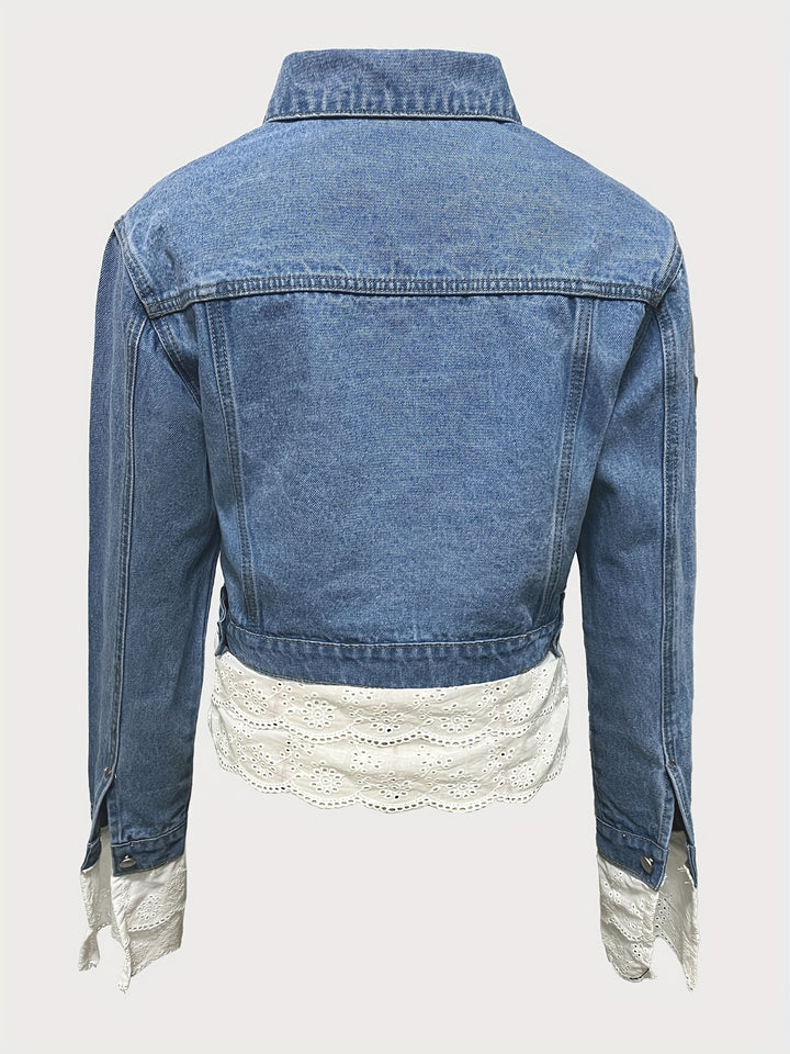 Leichte Damen Jeansjacke mit Spitzendetail