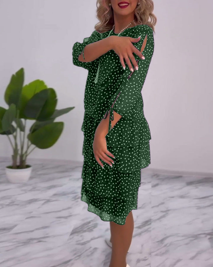 Elegant gepunktetes Damen Lagenlook-Kleid