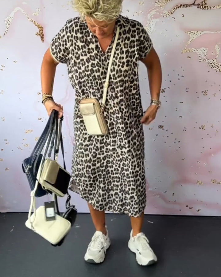 Trendig Gemustertes Damen Sommerkleid mit V-Ausschnitt