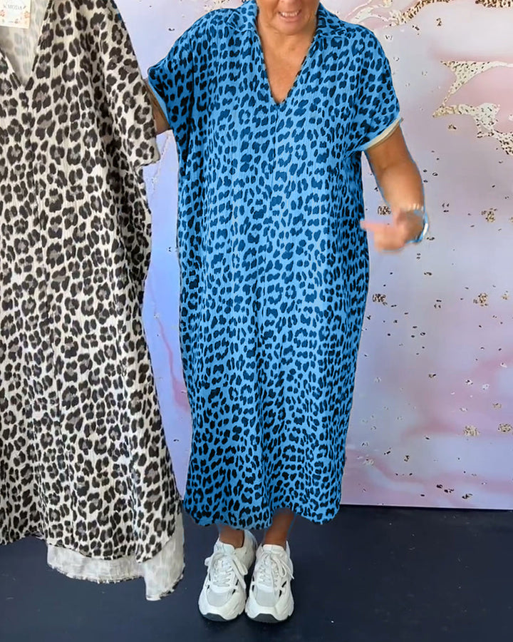 Trendig Gemustertes Damen Sommerkleid mit V-Ausschnitt