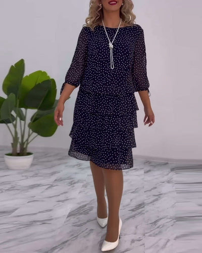 Elegant gepunktetes Damen Lagenlook-Kleid