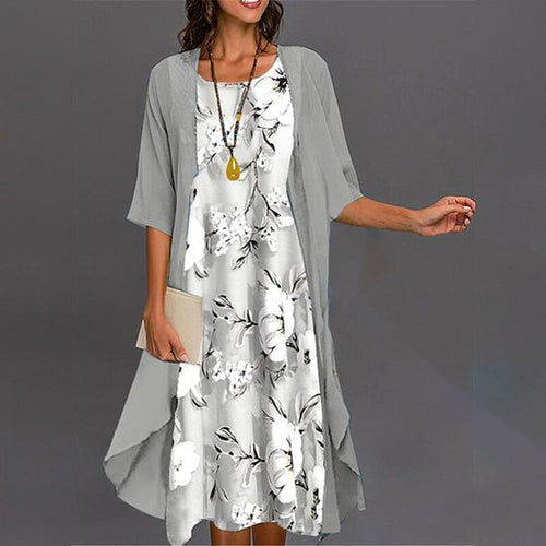 Elegantes Damen Midi-Kleid mit Jacke Set