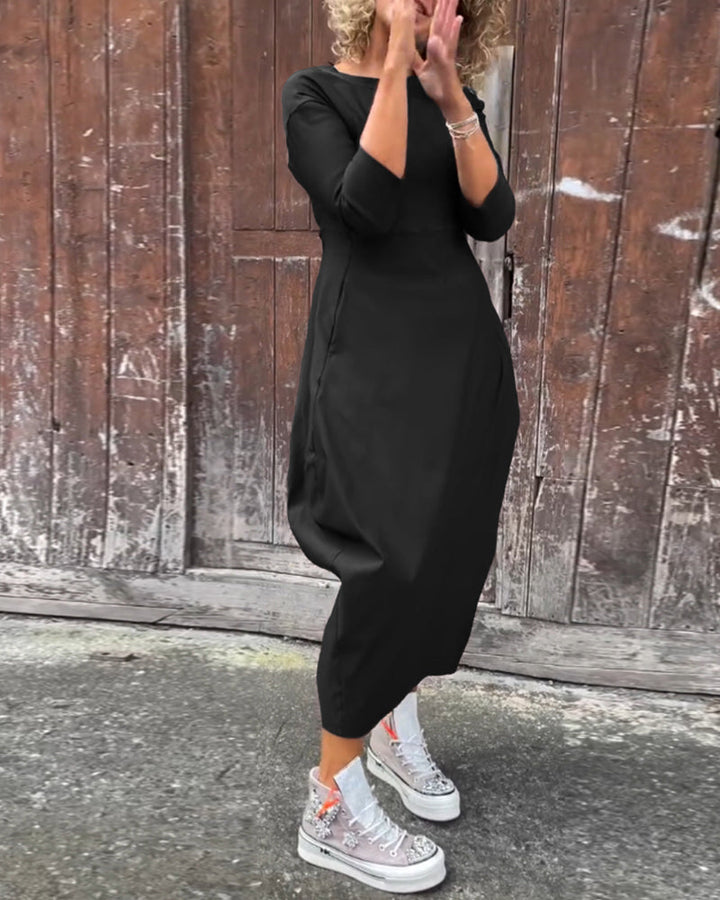 Elegantes Damen Langarmkleid mit Taschen