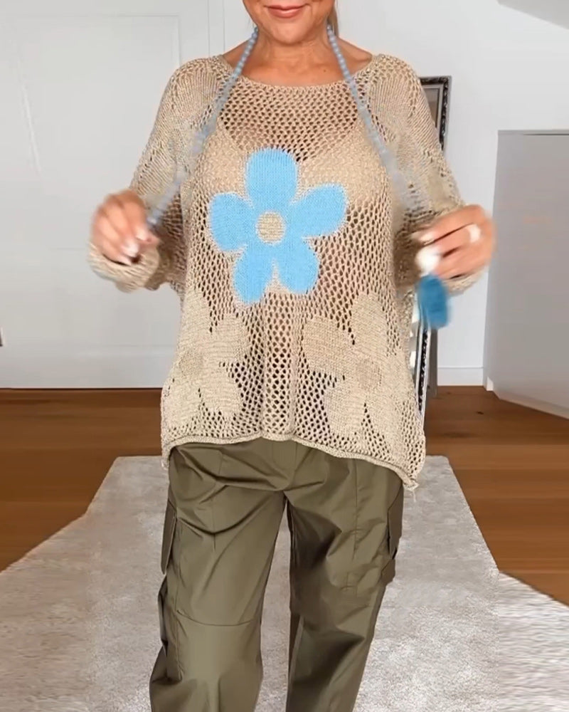 Modischer Damen Pullover mit Blumenmuster