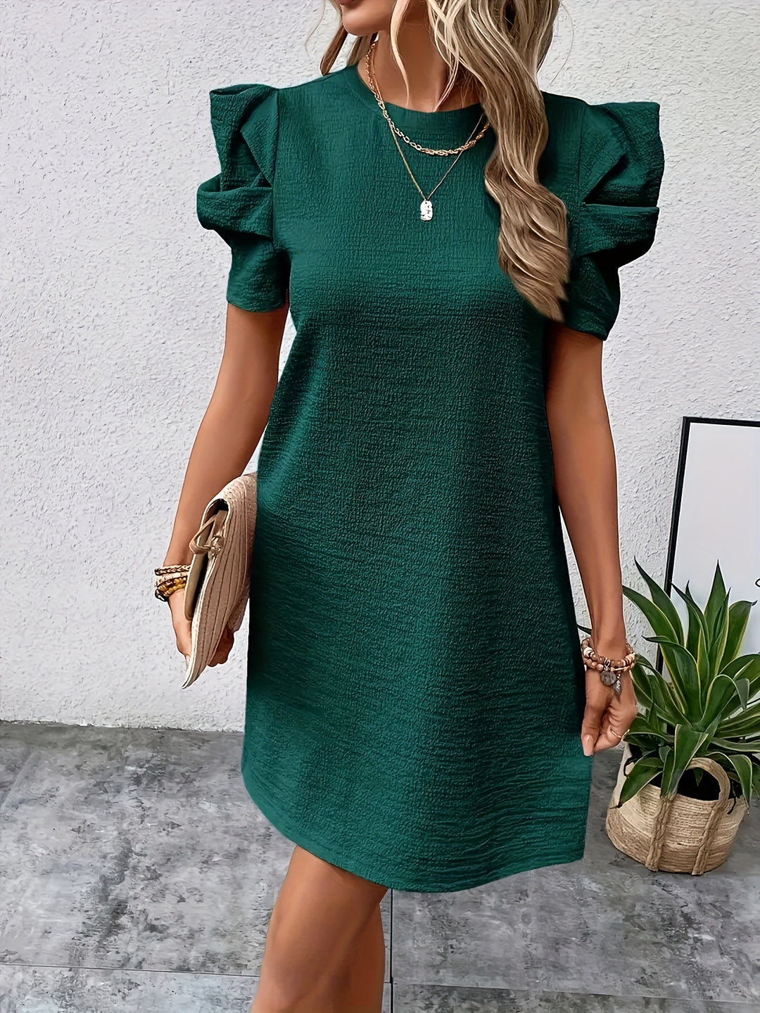 Trendiges Damen Kleid mit Puffärmeln