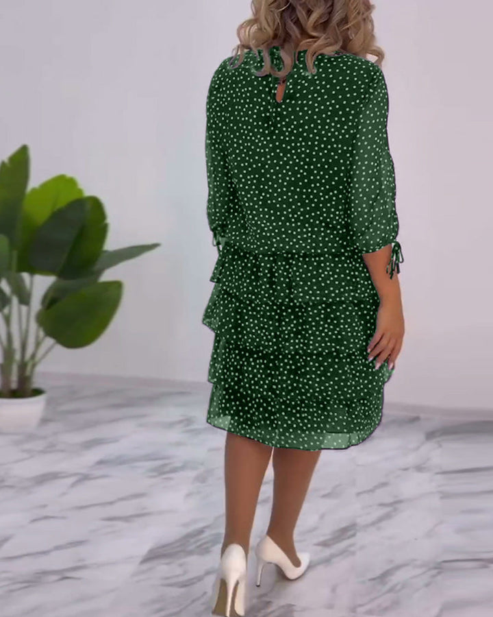 Elegant gepunktetes Damen Lagenlook-Kleid