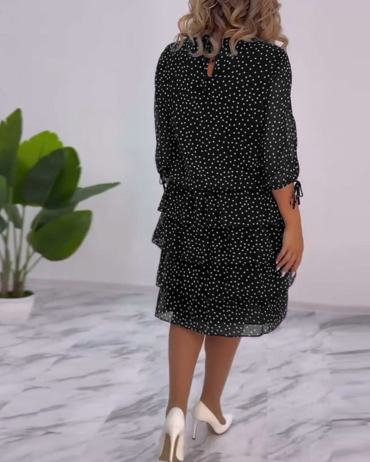 Elegant gepunktetes Damen Lagenlook-Kleid