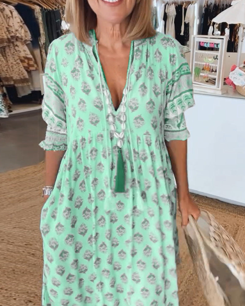 Verona Modisches Damen Sommerkleid mit V-Ausschnitt