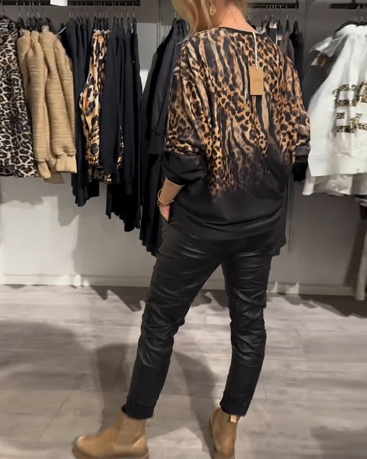 Lässige Damen Bluse mit Leopardenmuster