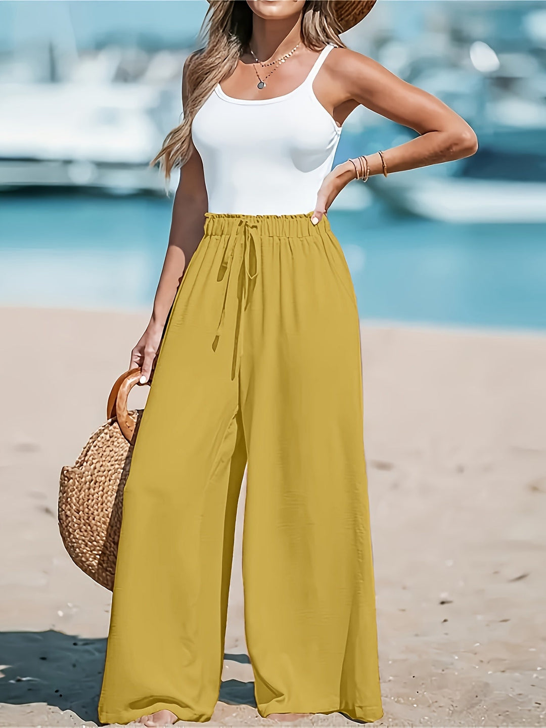 Fließende Weite Damen Palazzo-Hose