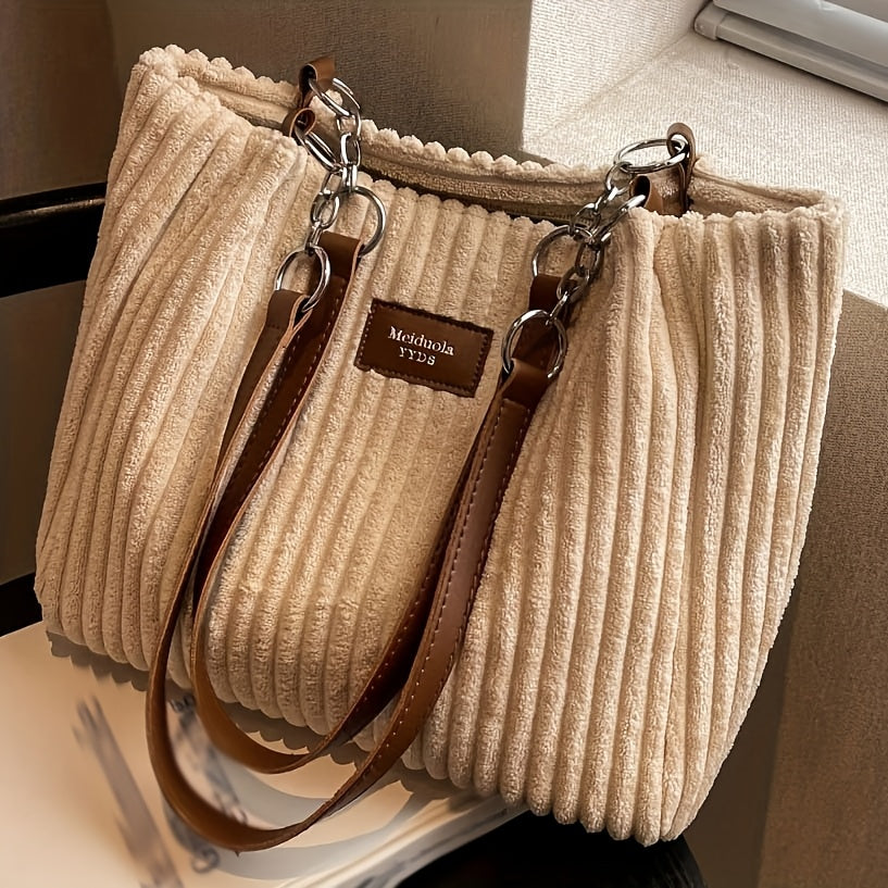 Stylische Damen Schultertasche im Cord-Look