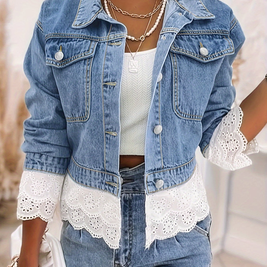 Leichte Damen Jeansjacke mit Spitzendetail