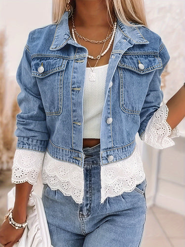 Leichte Damen Jeansjacke mit Spitzendetail