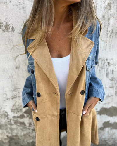 Modischer Damen Jeans- und Wildledermantel