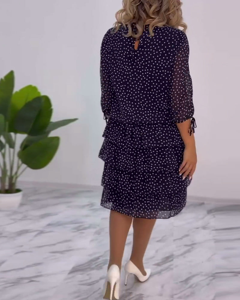 Elegant gepunktetes Damen Lagenlook-Kleid
