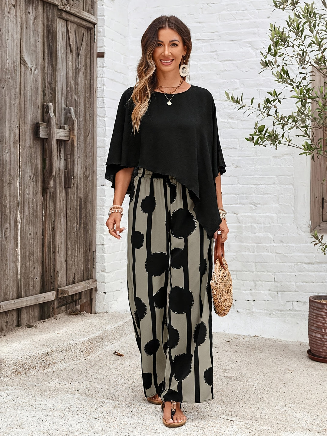 Asymmetrisches Damen Zweiteiler-Set mit Bluse