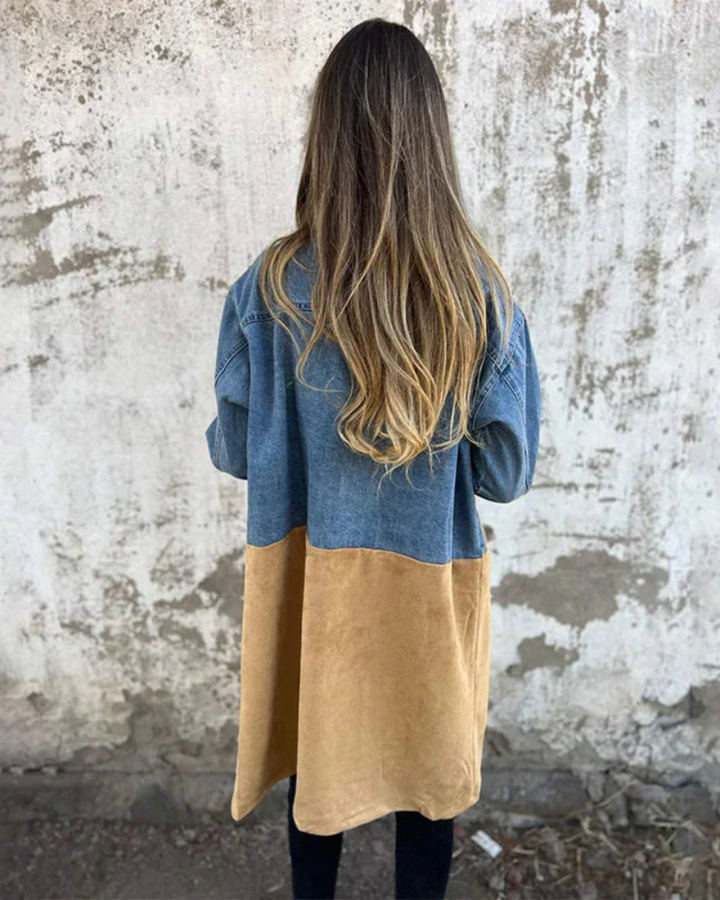 Modischer Damen Jeans- und Wildledermantel
