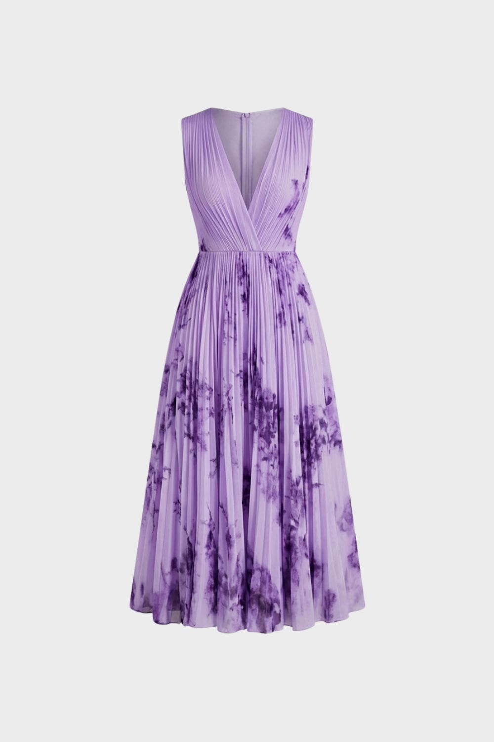 Elegantes Plissee Damen Midikleid mit V-Ausschnitt