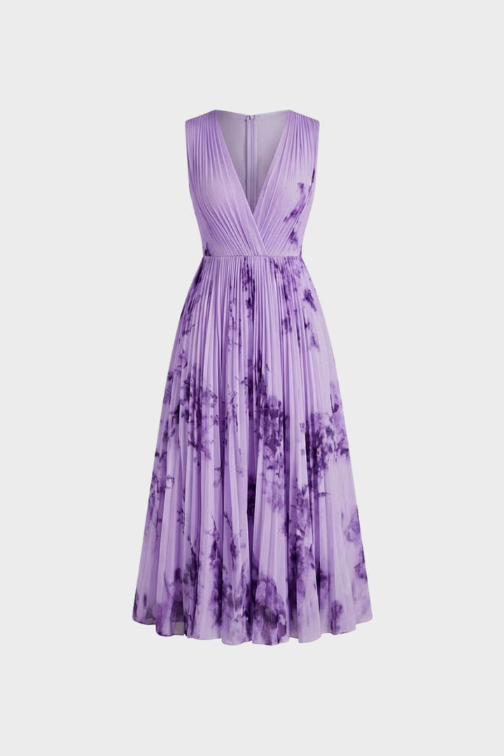 Elegantes Plissee Damen Midikleid mit V-Ausschnitt