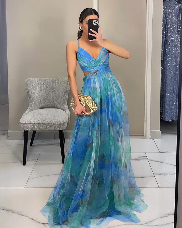 Elegantes Fließendes Damen Chiffon Maxi Kleid