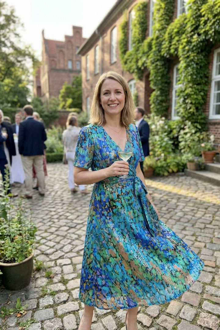 Elegantes Damen Wickelkleid mit V-Ausschnitt und Print