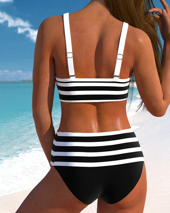 Gestreifter Hochtaillierter Damen Bikini