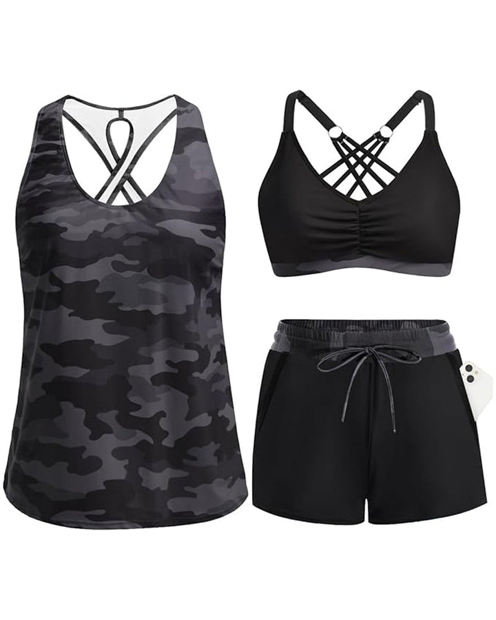 Sommerliches Bedrucktes Damen Bikini-Set mit Strandkleid