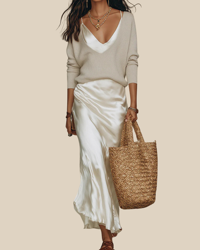 Elegantes Damen Kleid Set mit Strickpullover