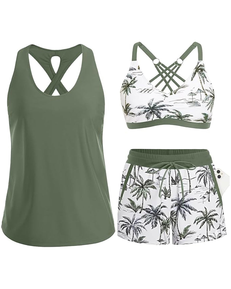Sommerliches Bedrucktes Damen Bikini-Set mit Strandkleid