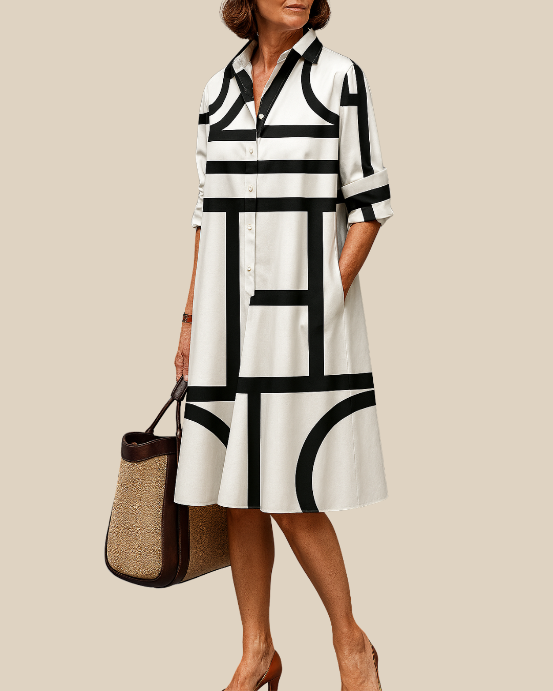 Elegantes Grafisches Damen Hemdblusenkleid