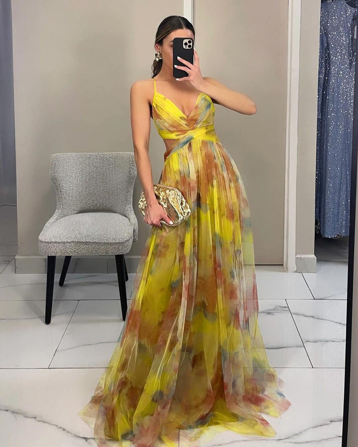Elegantes Fließendes Damen Chiffon Maxi Kleid