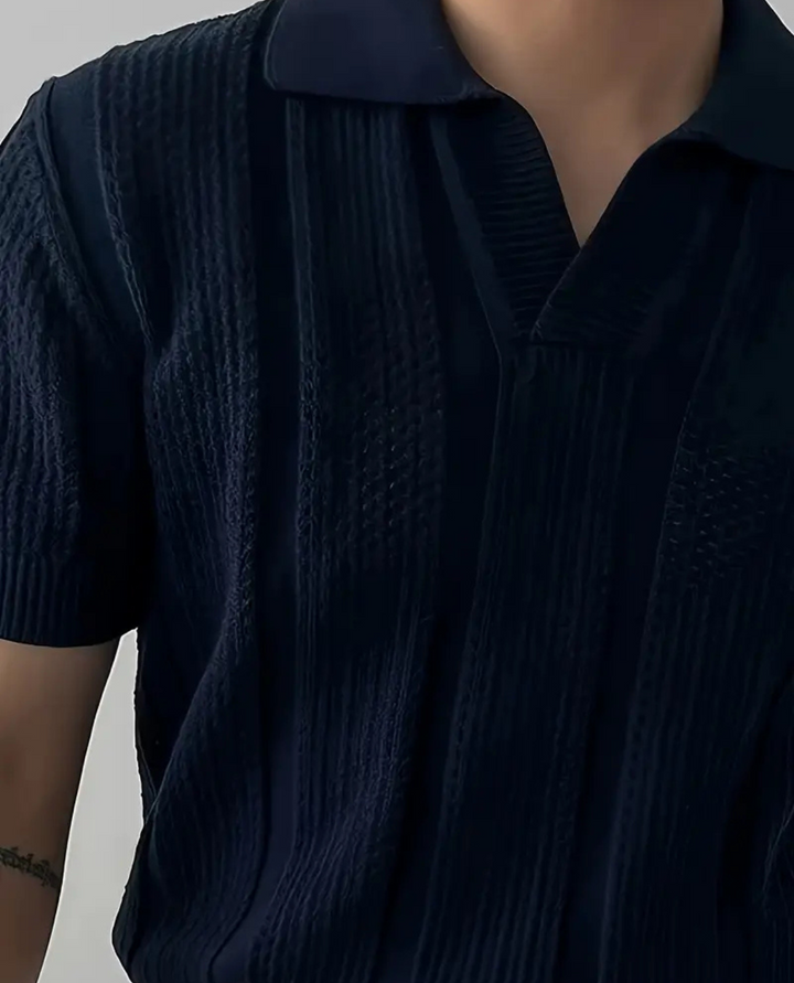 Atmungsaktives Strukturiertes Herren Strick-Poloshirt