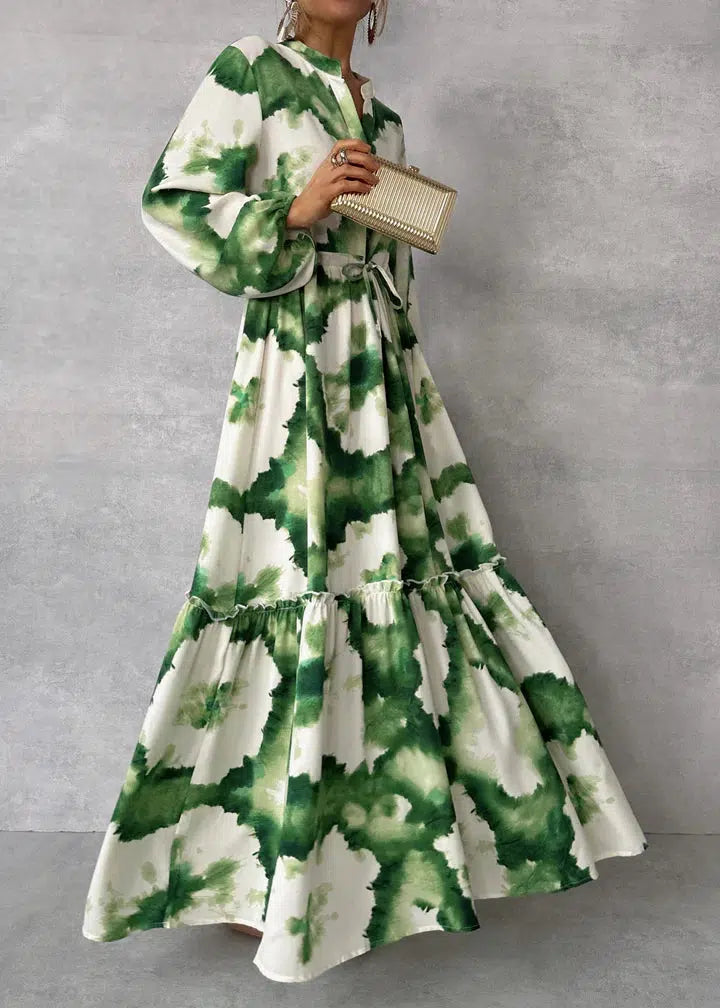 Elegantes Festliches Damen Abendkleid mit V-Ausschnitt und Langarm