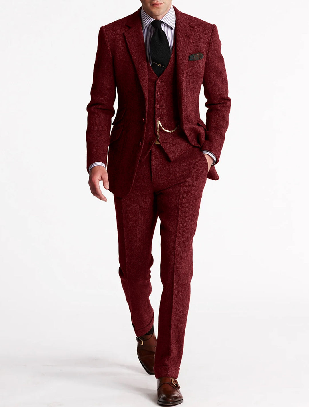 Klassischer Dreiteiliger Herren Tweed-Anzug mit Taschenuhrkette